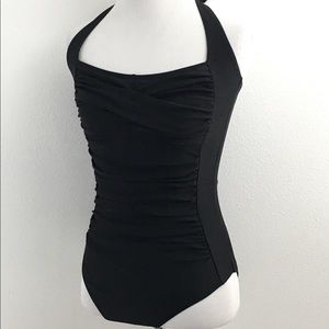 Black Ruched One Piece Swimsuit